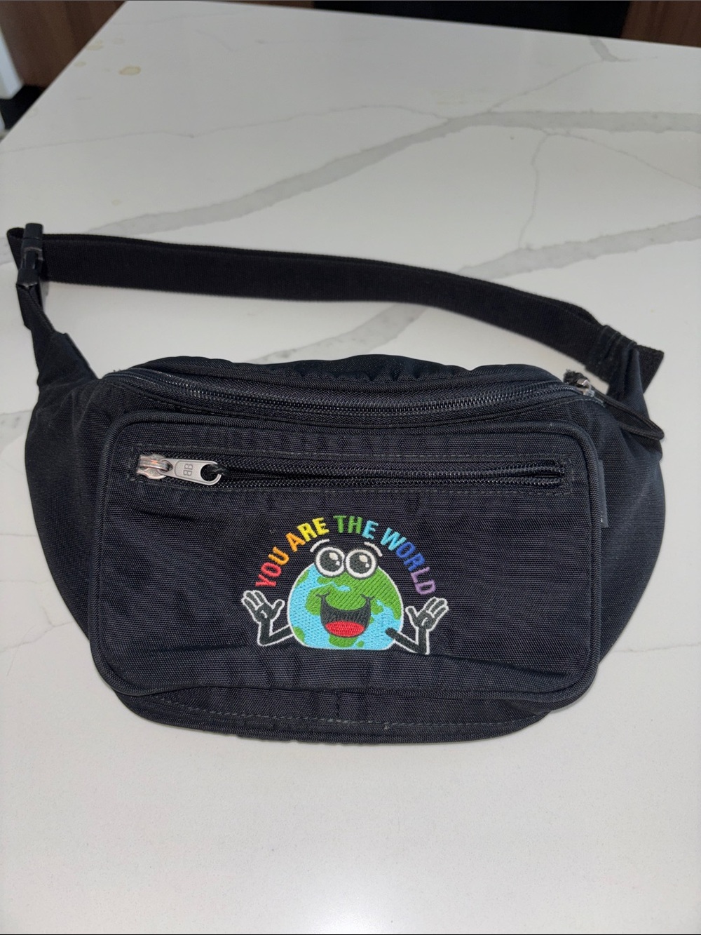 Balenciaga Black Embroidered 'You Are The World' Belt Bag
